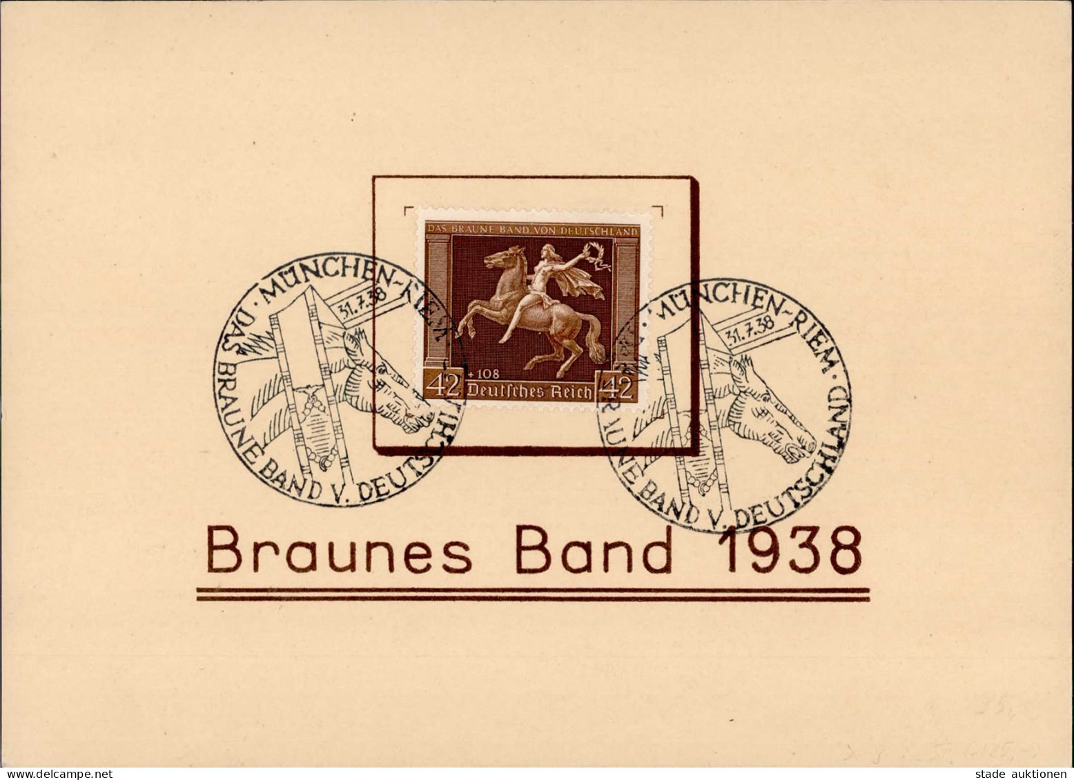 NS-GEDENKBLATT WK II - Das BRAUNE BAND MÜNCHEN-RIEM 1938 Mit S-o 31.7.38 Auf DR 671 I - Weltkrieg 1939-45