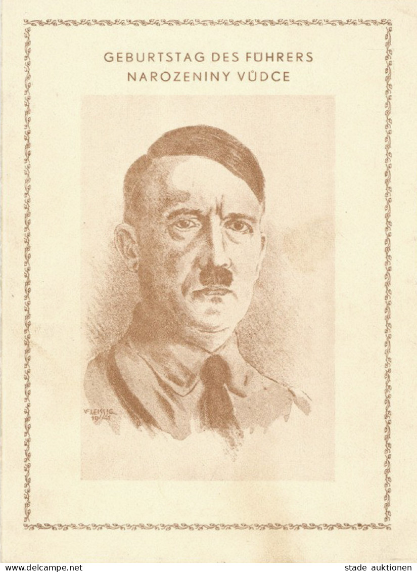 NS-GEDENKBLATT WK II - DINA5-Gedenkblatt GEBURTSTAG Des FPHRERS S-o PRAG 1942 I-II - Weltkrieg 1939-45