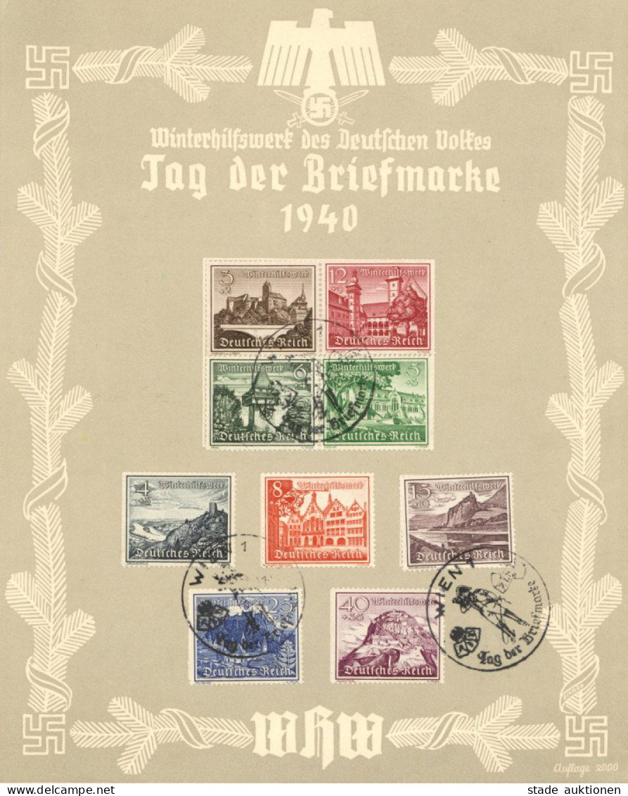 NS-GEDENKBLATT WK II - Großes WHW-Blatt TAG Der BRIEFMARKE 1940 Kpl. WHW-marken-Satz S-o WIEN  I-II - War 1939-45