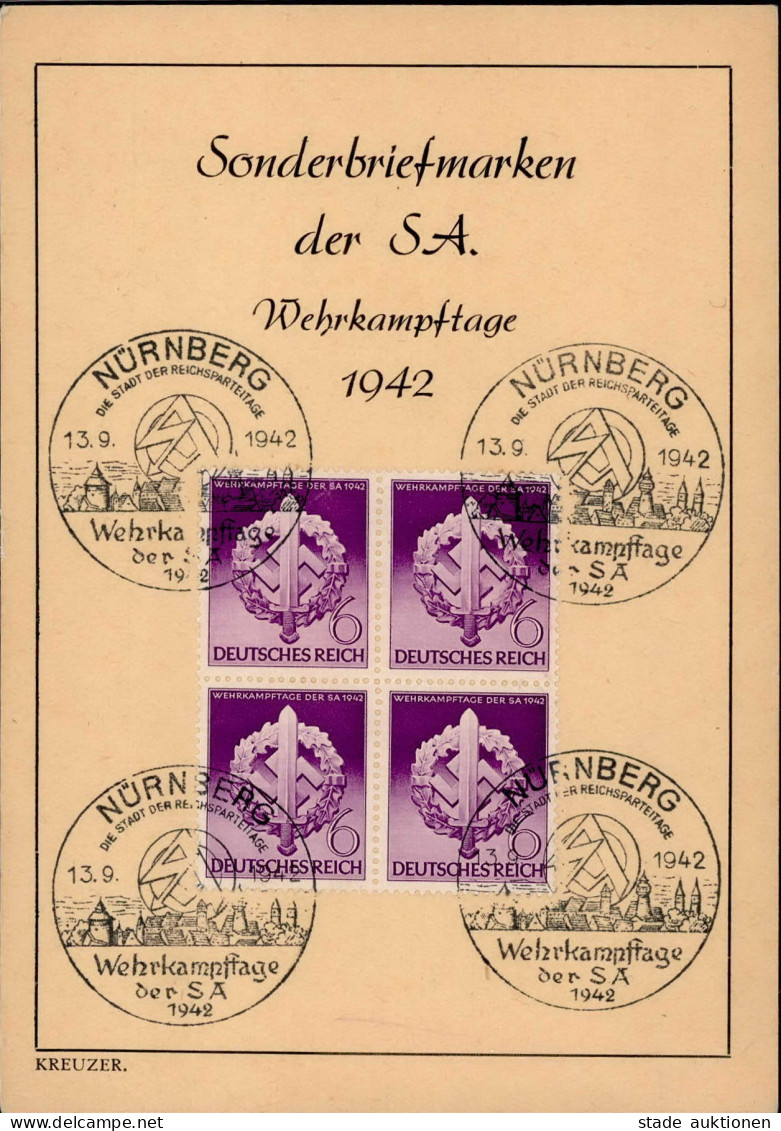NS-GEDENKBLATT WK II - SA WEHRKAMPFTAGE 1942 S-o NÜRNBERG I - War 1939-45