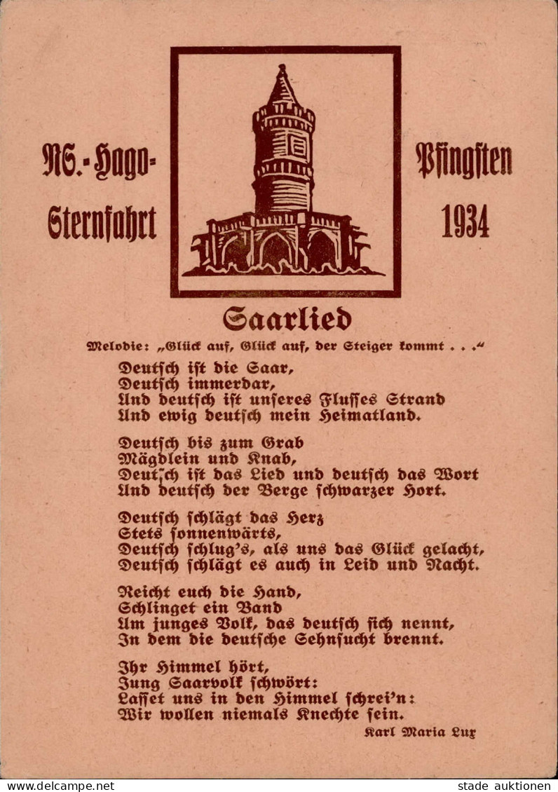 SAARABSTIMMUNG 1935 WK II - SAARLIED SAARKUNDGEBUNG 1934 S-o I-II - Guerre 1939-45