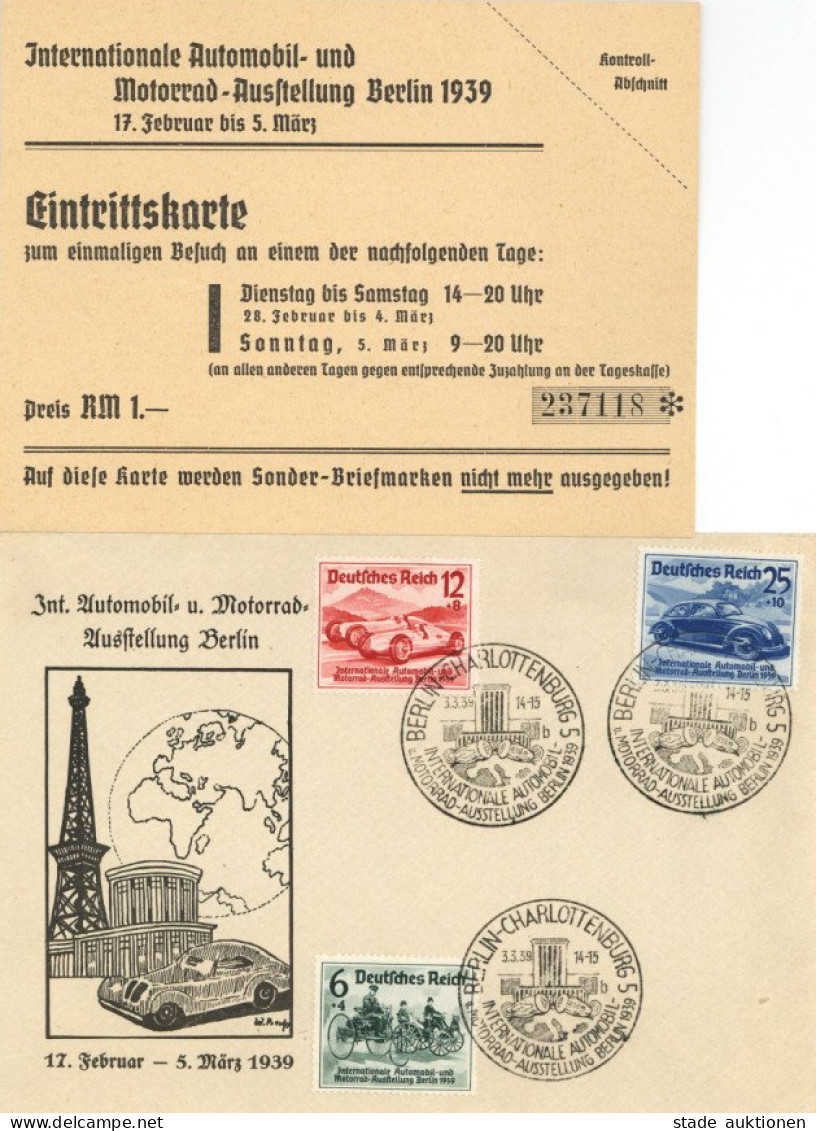 3. Reich Internationale Automobil- U. Motorrad-Ausstellung Berlin 1939 Original Ungebrauchte (!) Eintrittskarte U. Dazu  - Weltkrieg 1939-45
