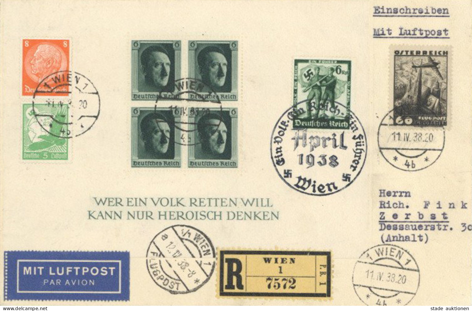 Propaganda Ostmark Wien Österreich/3. Reich MiF Auf R-Luftpost-Brief Rs. Ak-O 1938 I- - Guerra 1939-45