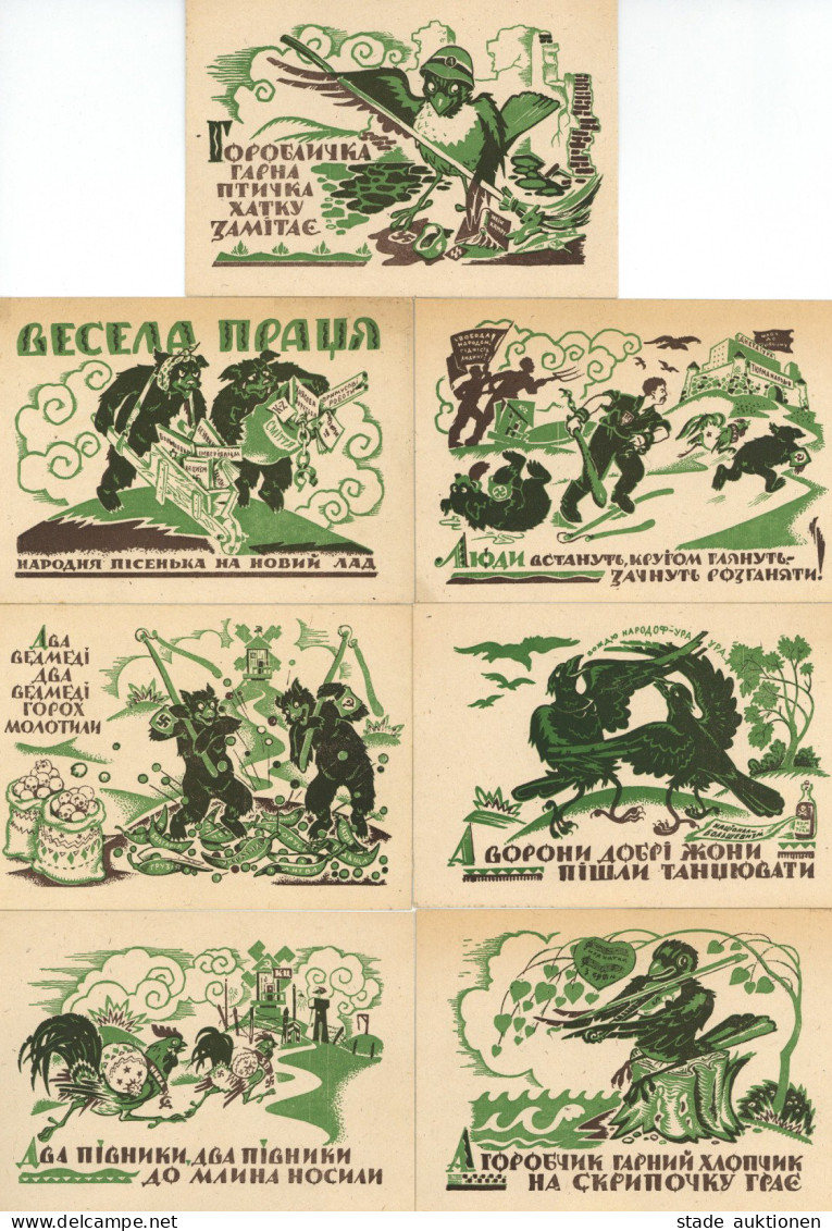 Propaganda WK II - ANTI-PROPAGANDA RUSSLAND - 7 Versch. Propagandakarten Aus Russischer NS-Propaganda-Serie I - Guerra 1939-45