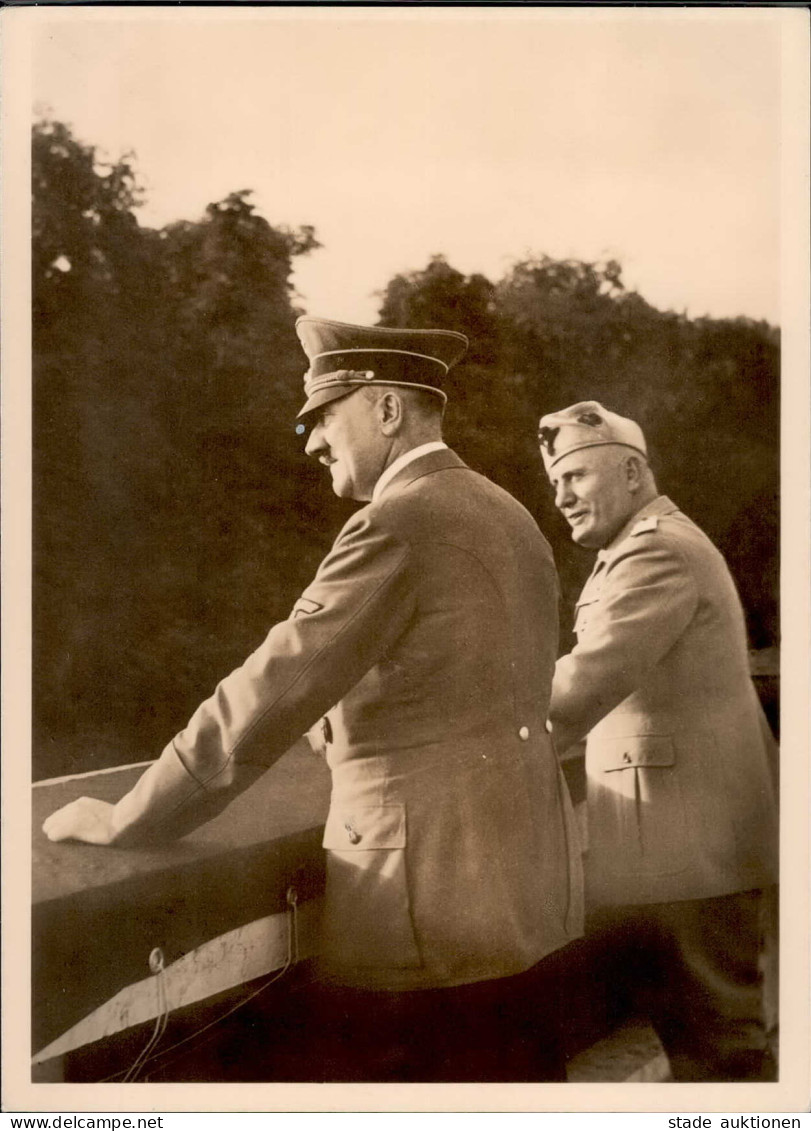 Mussolini Hitler München Auf Dem Balkon Des Führerbaues Mit Duce PH M9 Foto-AK I-II - War 1939-45