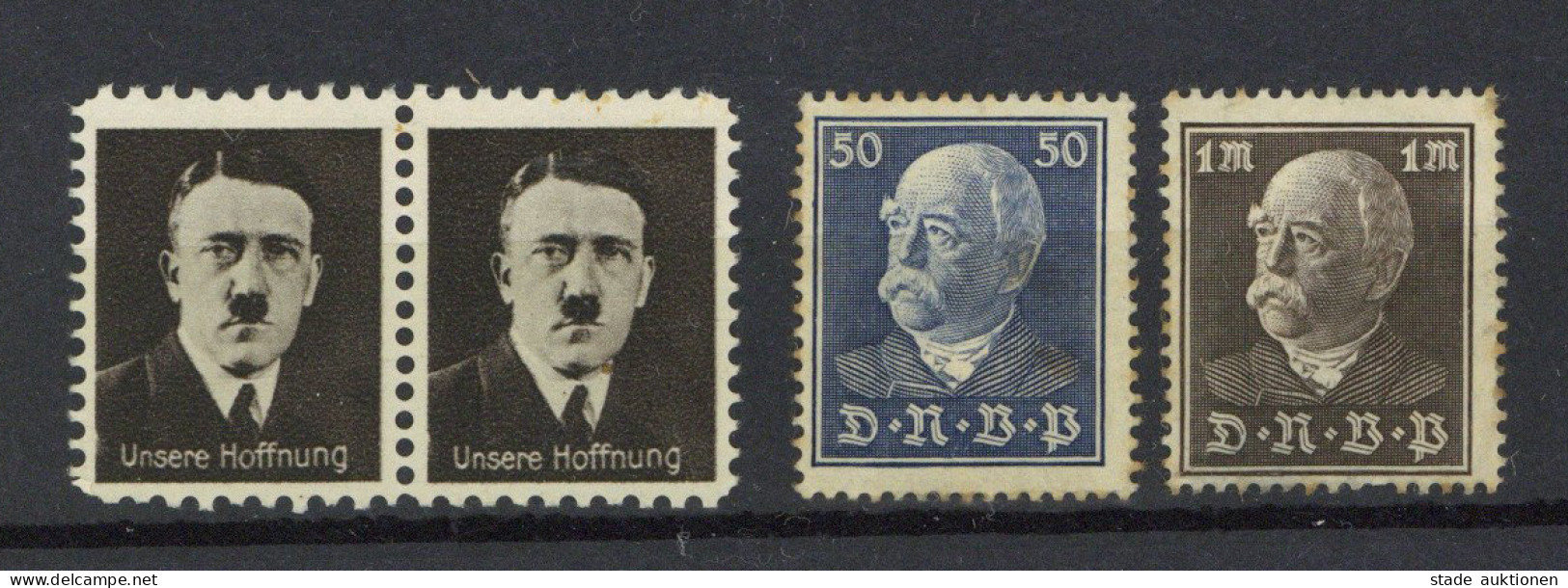 Adolf Hitler Unsere Hoffnung" Vignette Im Paar Vor 1933 U. 2 Versch. Spendenvignetten Der Deutsch-Nationalen Volkspartei - War 1939-45