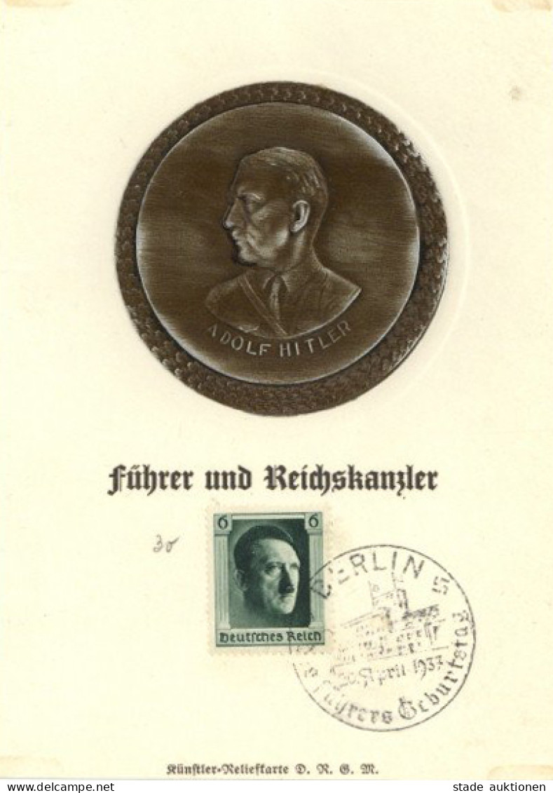 Adolf Hitler, Der Führer U. Reichskanzler, Relief-Applikation 1937 - Guerra 1939-45