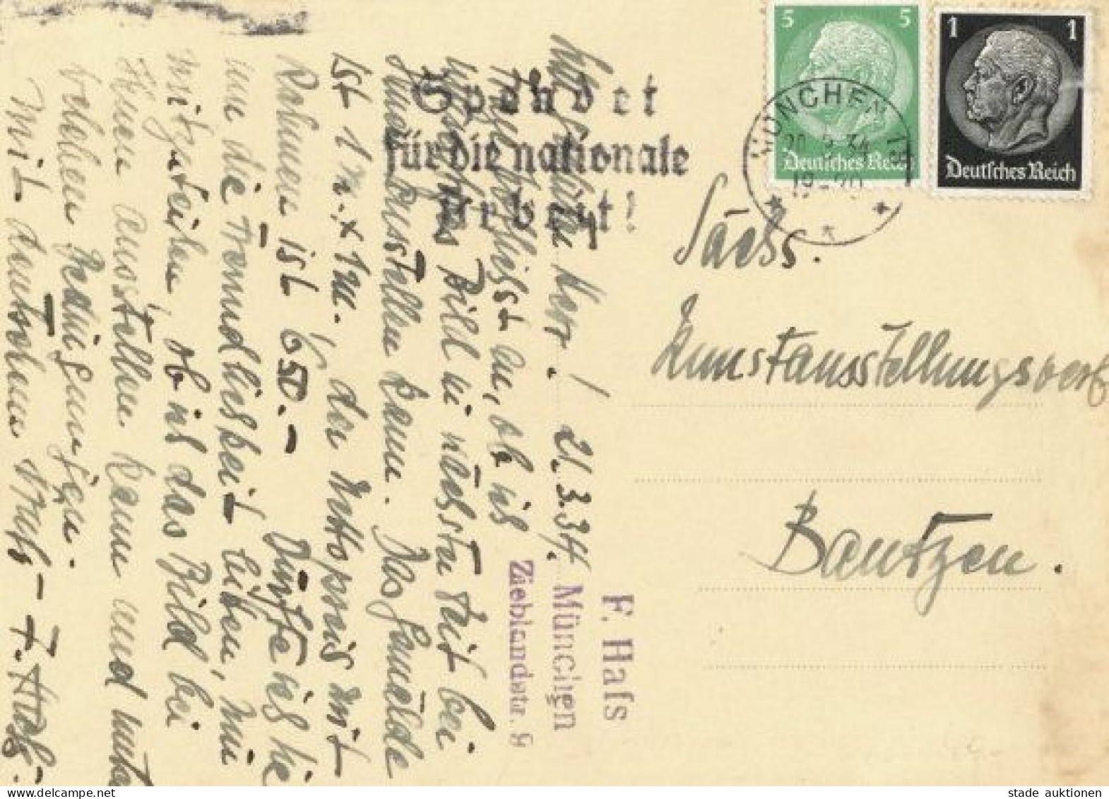 HITLER WK II - AUTOGRAPH Hass, Fritz MÜNCHEN Ziehlandstrasse 9 1934 Rücks.auf Hitler-Ak Von Ihm Signiert! - Weltkrieg 1939-45