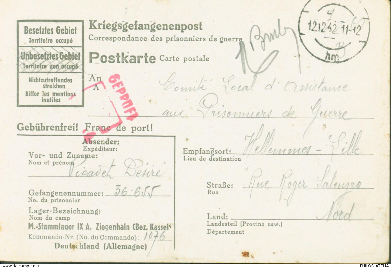 Guerre 40 Kriegsgefangenenlager M Stammlager IXA Ziegenhain Instructions Colis & Accusé Réception Colis Censure - Prisoners Of War Mail