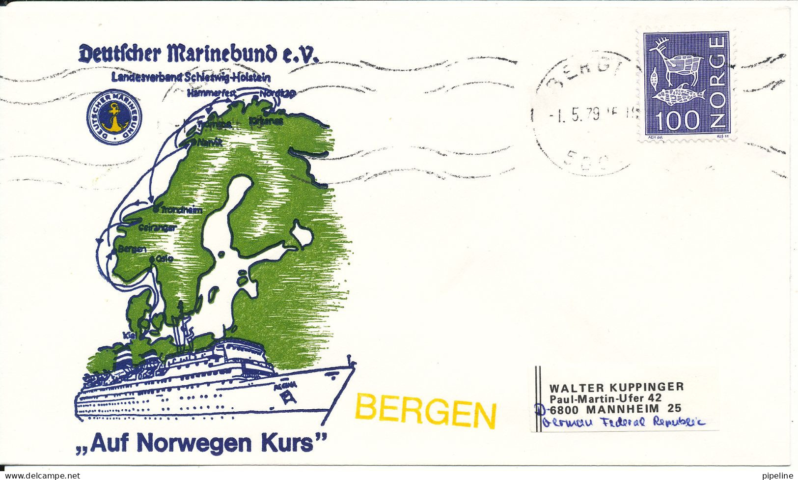 Germany Ship Cover Deutcher Marinebund Auf Norwegen Kurs Bergen 1-5-1979 - Covers & Documents