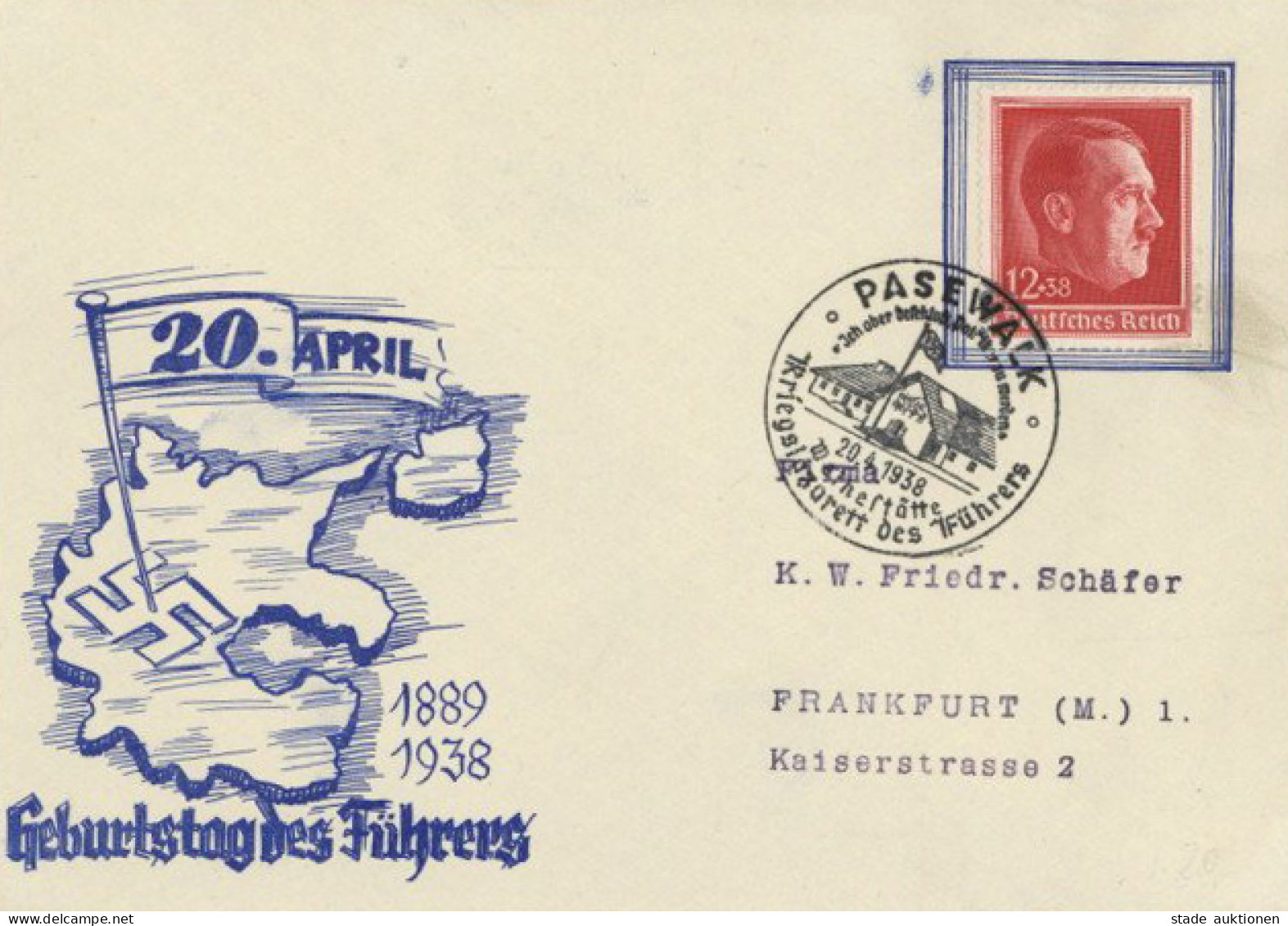 Hitler WK II - Propagandabrief Zum Geburtstag Des Führers S-o PSEWALK 20.4.1938 I - Guerra 1939-45