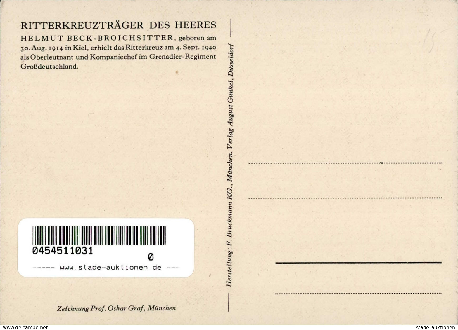 Ritterkreuzträger BECK-BROICHSITTER,Helmut Oberleutnant - I - Guerre 1939-45