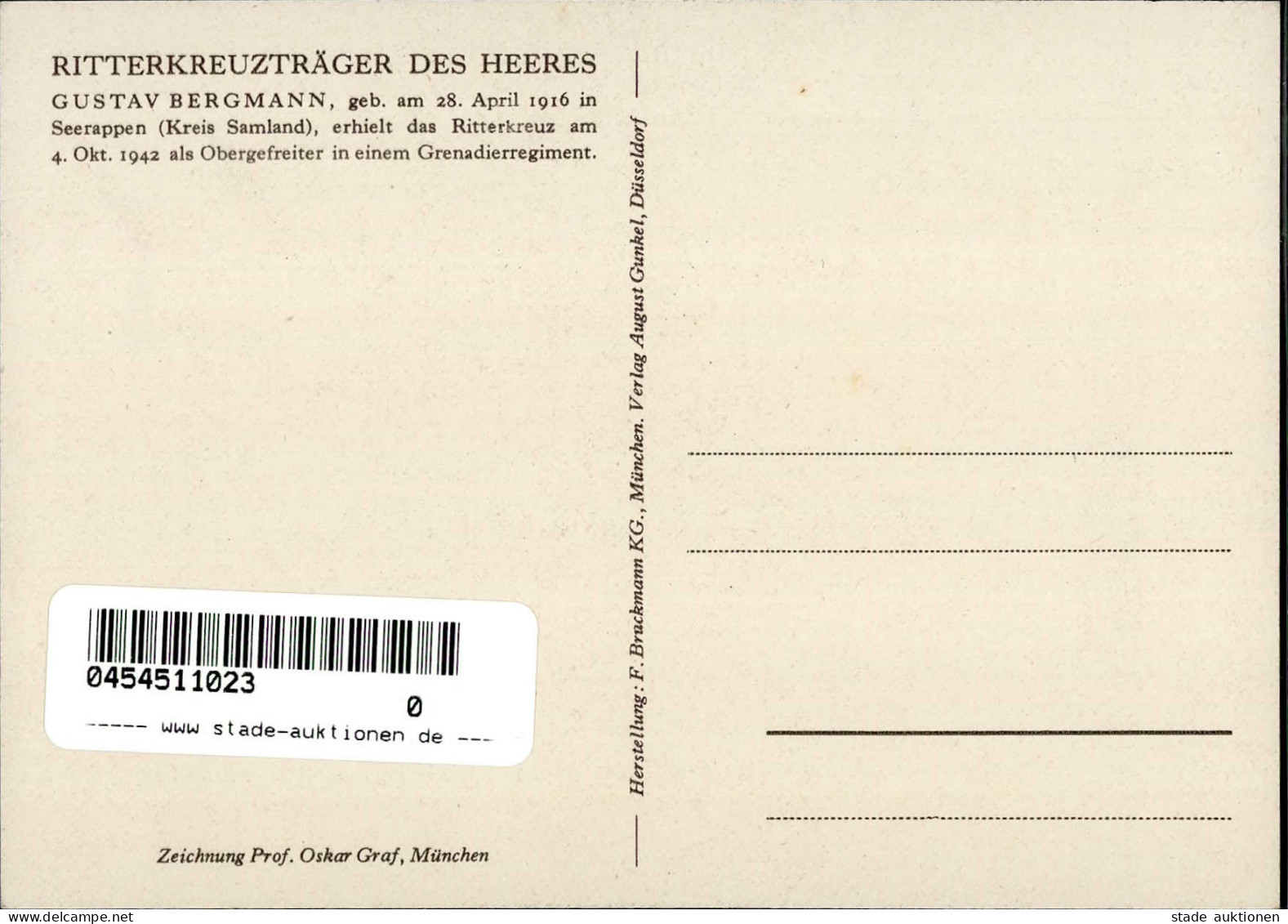 Ritterkreuzträger BERGMANN,Gustav Obergefreiter - I - War 1939-45