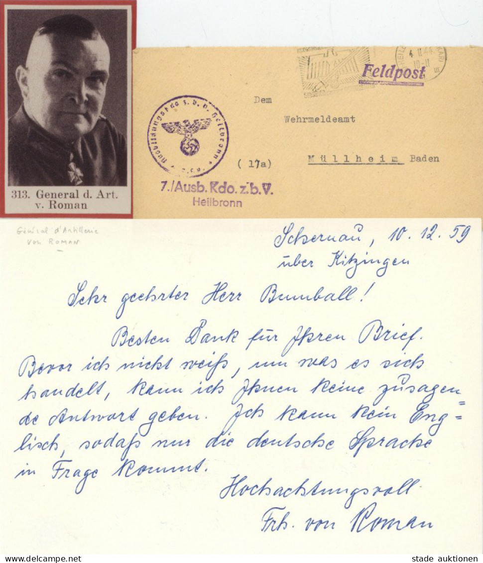 Ritterkreuzträger General D. Art. Von Roman, Original-Unterschrift Auf Brief 10.12.1959 I-II - Guerre 1939-45