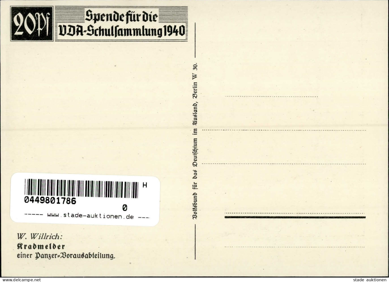 Willrich, Wolfgang Kradmelder Einer Panzer-Vorausabteilung I-II Réservoir - Weltkrieg 1939-45