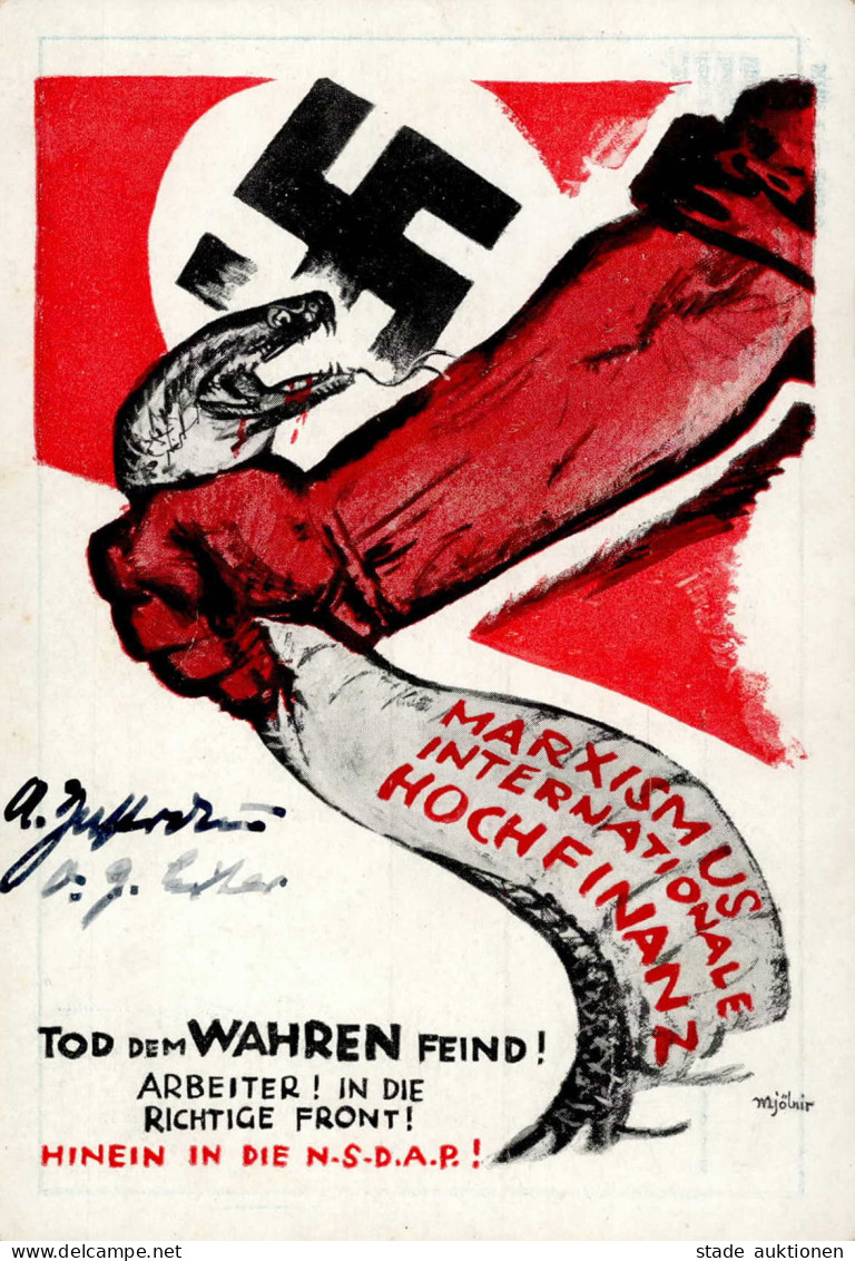 NSDAP WK II - Frühe Prop-Ak TOD Dem WAHREN FEIND! Der INT. HOCHFINANZ HINEIN In Die NSDAP JUDAIKA! Beschrieben 1930 Sign - War 1939-45