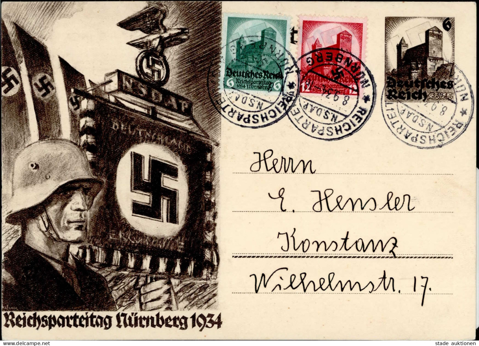 Reichsparteitag NSDAP Nürnberg (8500) Sonderstempel Auf Ganzsache 1934 I-II - Guerre 1939-45