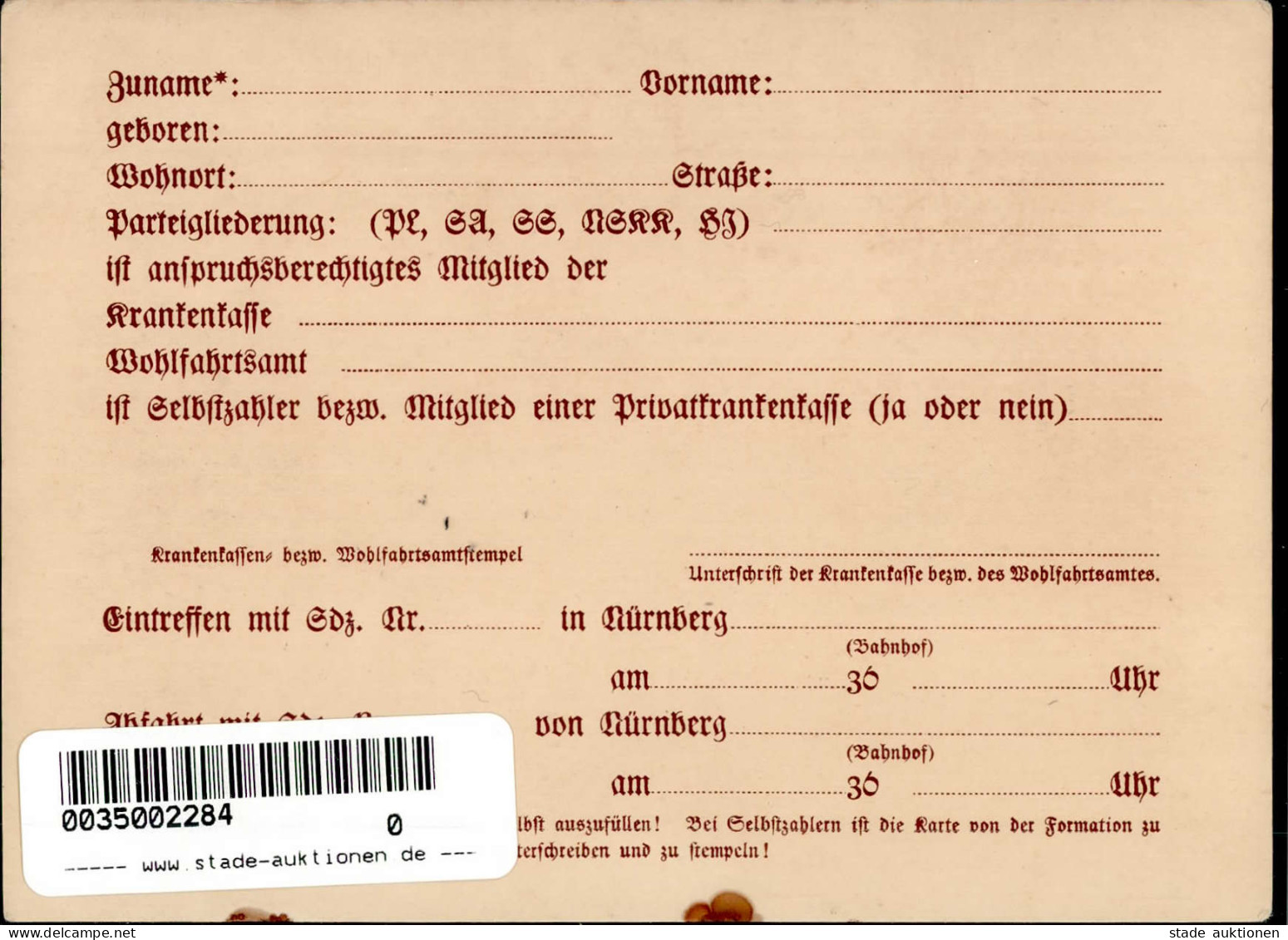 REICHSPARTEITAG NÜRNBERG 1936 WK II - AUSWEIS Für Aktive Teilnehmer D. Organisationsleitung (kleiner Randfleck) I-III - Guerre 1939-45