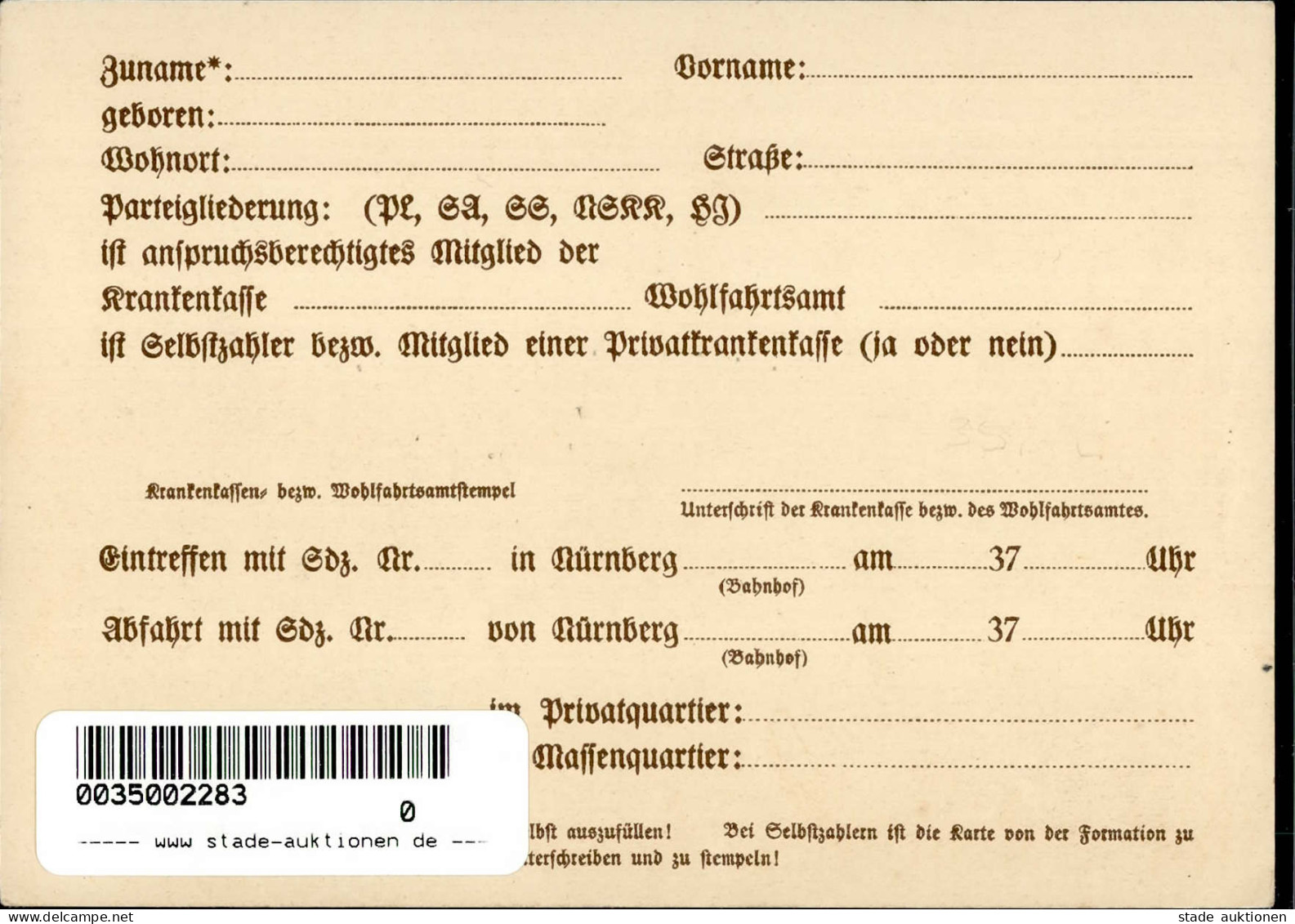 REICHSPARTEITAG NÜRNBERG 1937 WK II - AUSWEIS Für Aktive Teilnehmer D. Organisationsleitung I - Guerra 1939-45