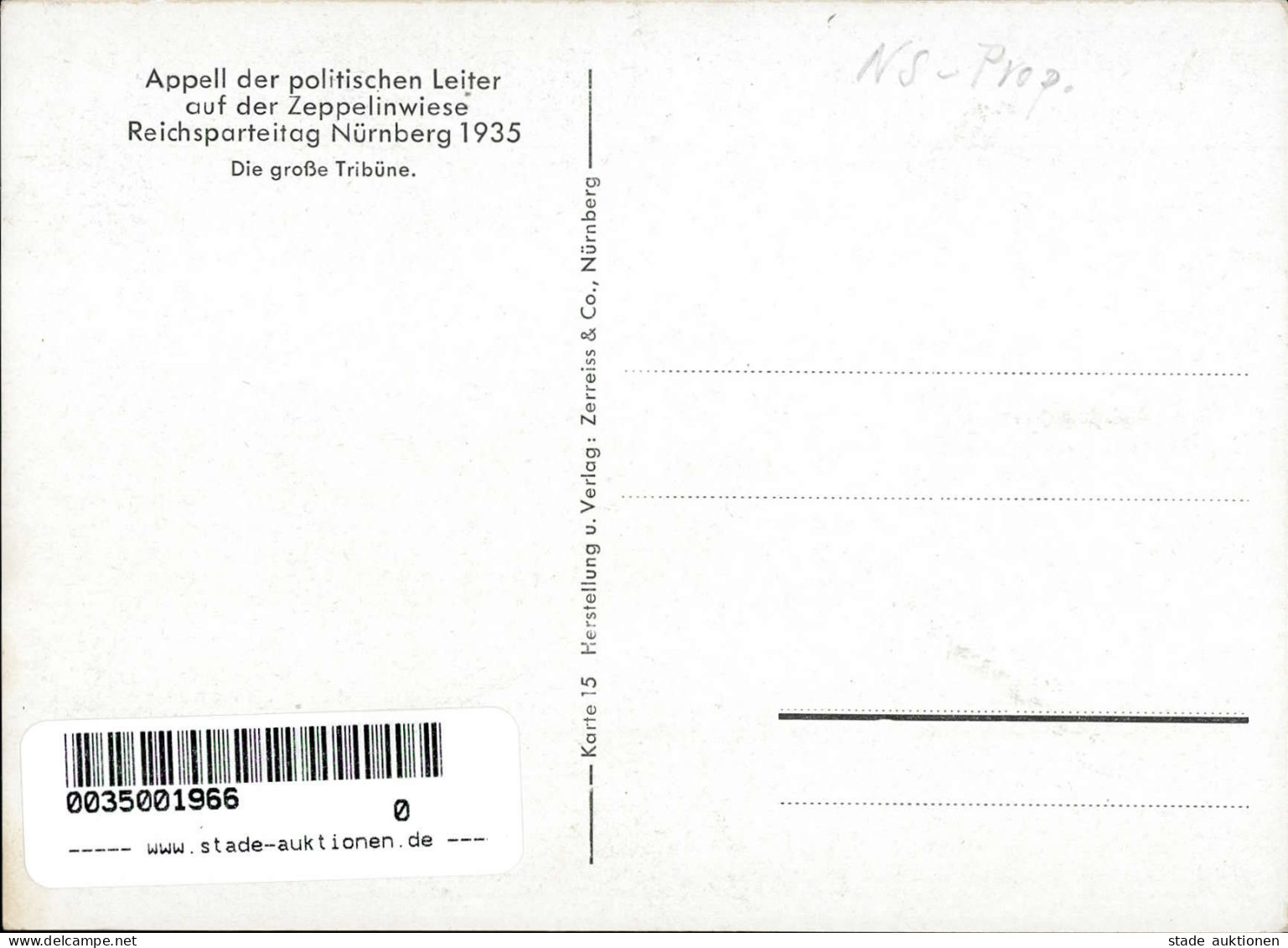 REICHSPARTEITAG NÜRNBERG 1935 WK II - Zerreiss Karte 15 Die Große Tribühne I - Weltkrieg 1939-45