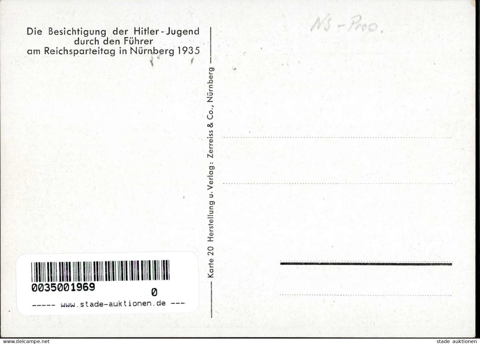 REICHSPARTEITAG NÜRNBERG 1935 WK II - Zerreiss Karte 20 Besichtigung Der HJ Durch Den Führer I - Weltkrieg 1939-45