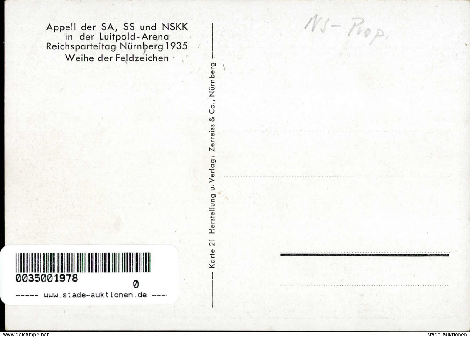REICHSPARTEITAG NÜRNBERG 1935 WK II - Zerreiss Karte 21 Appell Der SA SS Und NSKK Weihe Der Feldzeichen I - Guerre 1939-45
