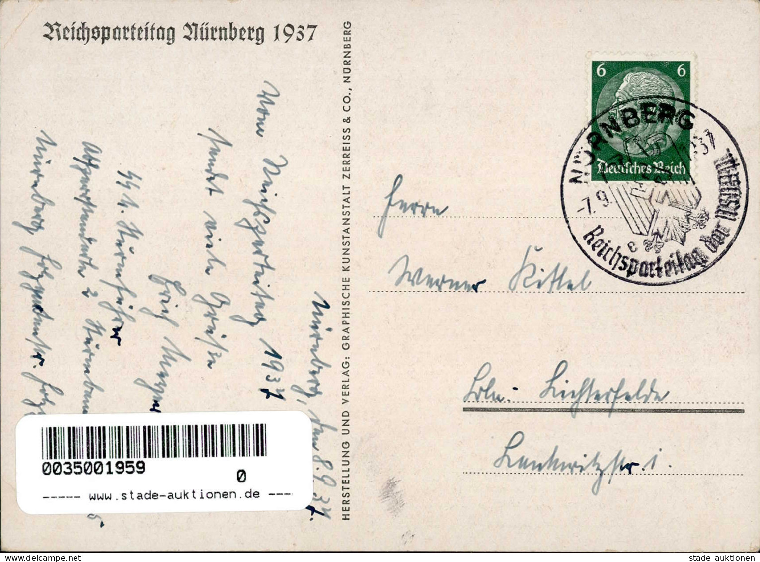 REICHSPARTEITAG NÜRNBERG 1937 WK II - Zerreiss 20 Ankunft Des Führers In Nürnberg Mit SS-HIMMLER S-o Ecke Gestoßen II - Oorlog 1939-45