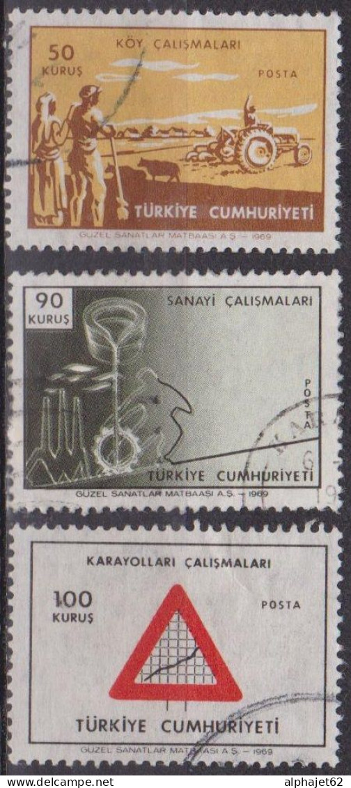 Motoculture - TURQUIE - Industrie - Construction De Routes - N° 1907-1908-1909  - 1969 - Used Stamps