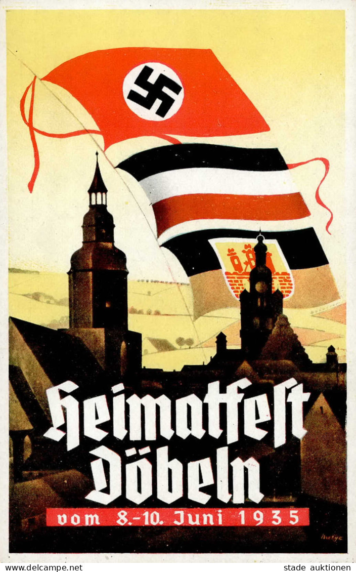 DÖBELN WK II - HEIMATFEST 1935 Sign. Künstlerkarte I - War 1939-45