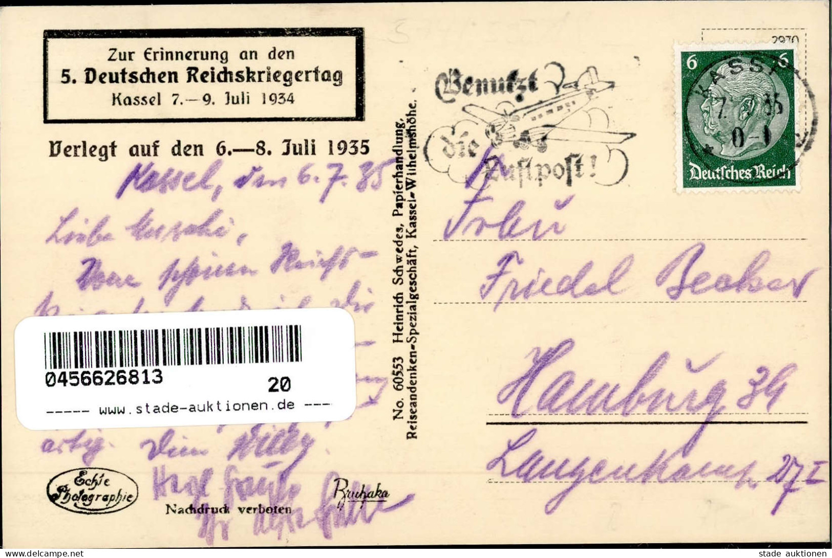 KASSEL WK II - 5. DEUTSCHER REICHSKRIEGERTAG 1935 NS-Flaggen So-Karte (60553) I - Guerre 1939-45