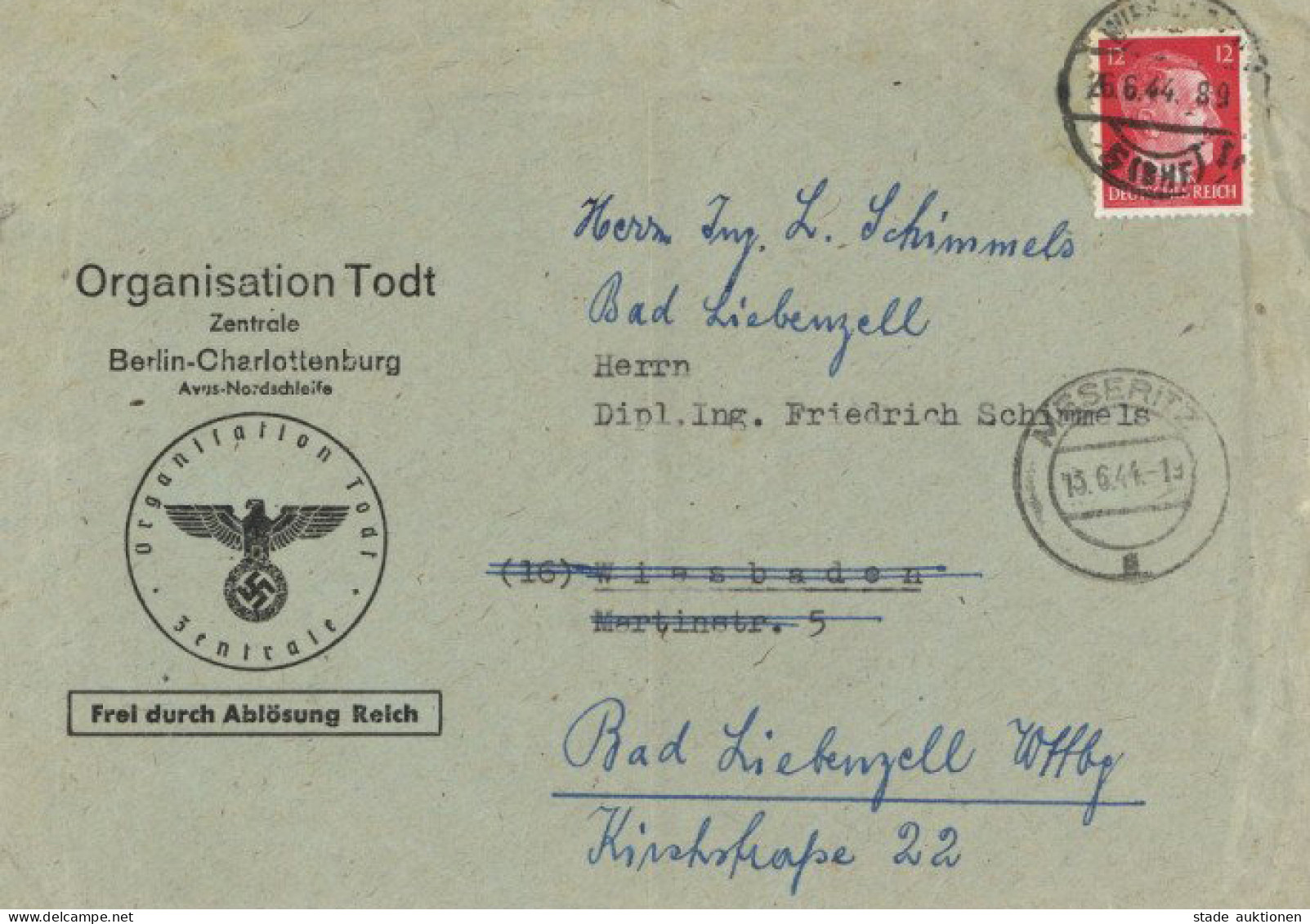 ORGANISATION TODT Zentrale Berlin Charlottenburg Avus Nordschleife 1944 II (senkrechte Faltung) - Guerra 1939-45