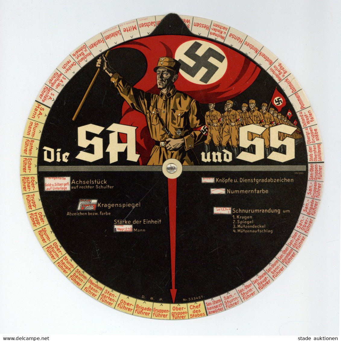 SS Dienstgradabzeichen Der SA Und SS. Große Lern-Drehscheibe Ca. 25cm. DRP 533457. Sehr Selten Und In Guten Zustand - Guerra 1939-45