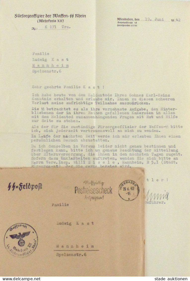 SS Feldpost WK II  Waffen-SS Wehrkreis XII Fürsorgeoffizier Brief Mit Inhalt (Heldentod") 1942 I-II" - Oorlog 1939-45