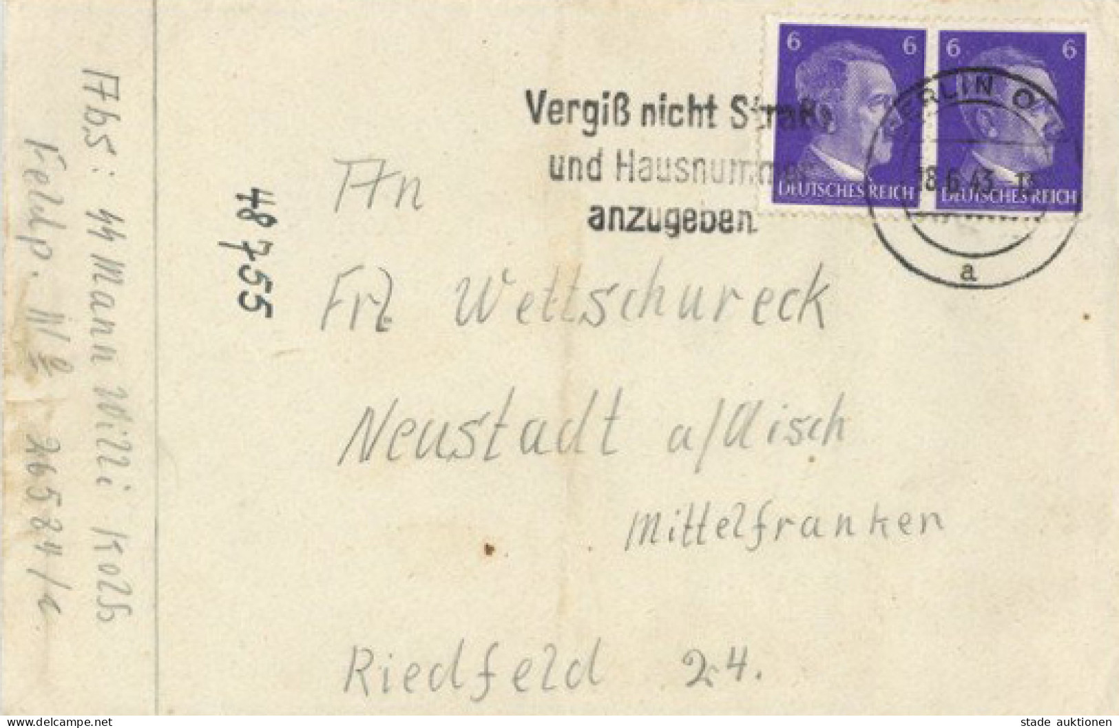 SS Feldpost WK II Frankierter Brief Der FP-Nr. 26584 (Stab II 4.-6.Kp. Kradschützen Rgmt. SS-Panzer-Grenadier Division 9 - Guerra 1939-45