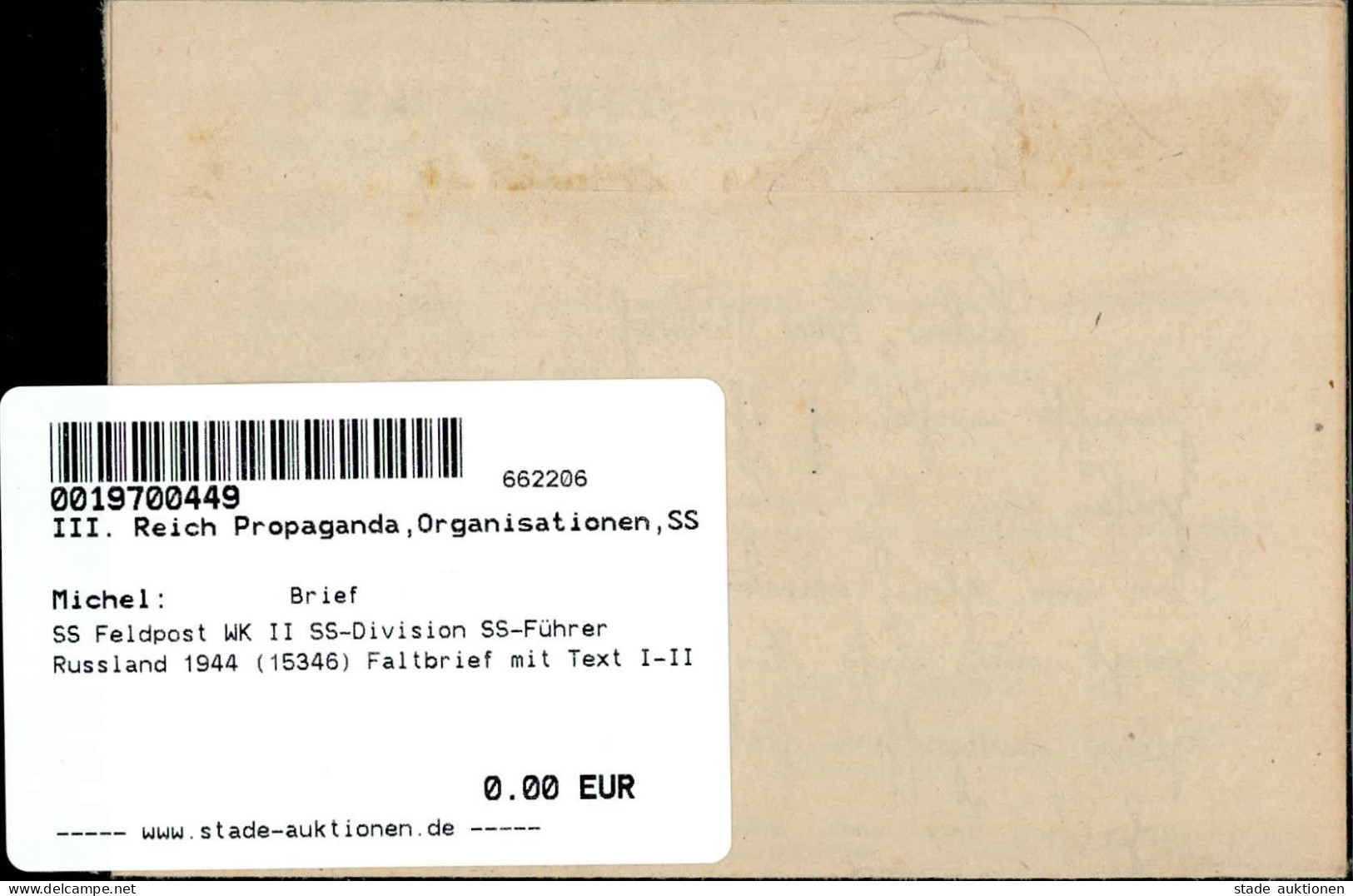 SS Feldpost WK II SS-Division SS-Führer Russland 1944 (15346) Faltbrief Mit Text I-II - Weltkrieg 1939-45