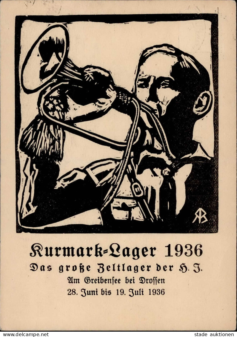 HITLER-JUGEND WK II - KURMARK-ZELTLAGER Der HJ DROSSEN 1936  -leichter Waager. Knick-! - Weltkrieg 1939-45