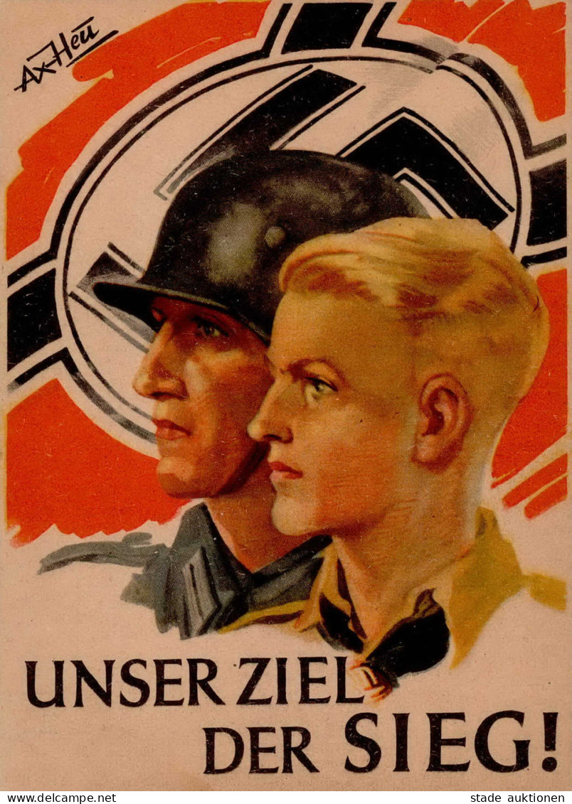 HITLERJUGEND WK II - UNSER ZIEL DER SIEG! Prop-Künstler-Ak Sign. AxHeu - War 1939-45