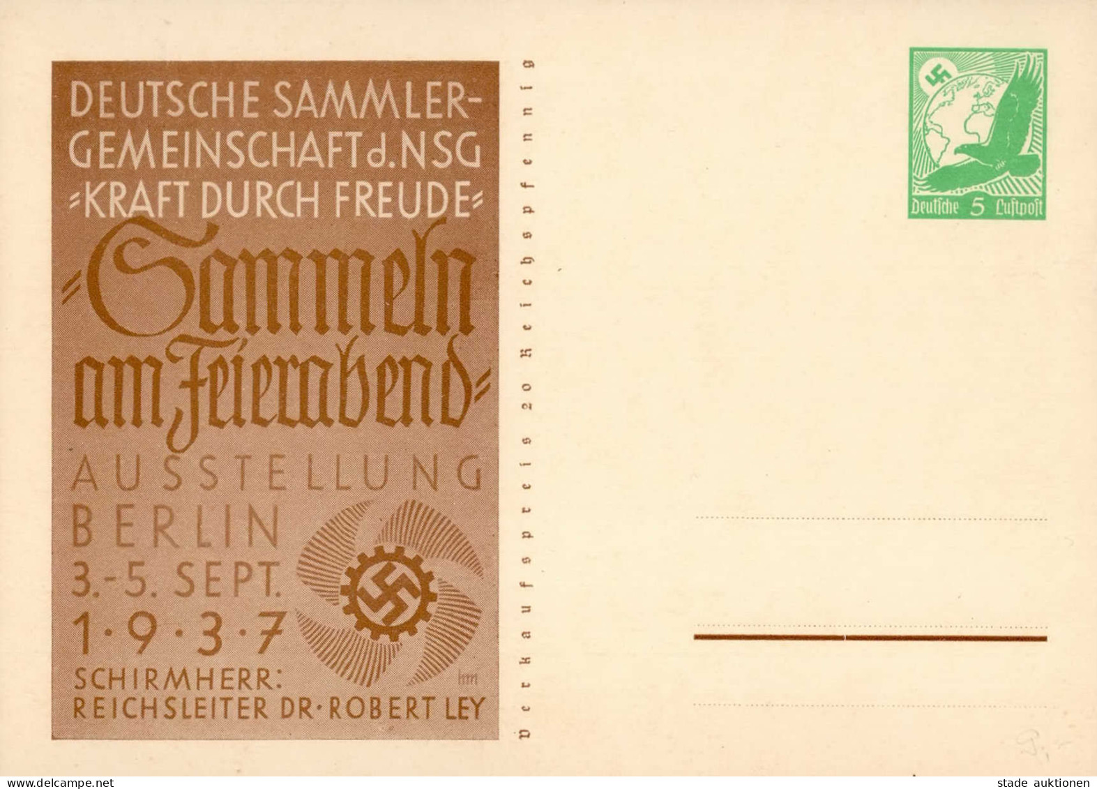 WK II KdF Sammlergemeinschaft 1937 Ganzsache Steinadler I - War 1939-45