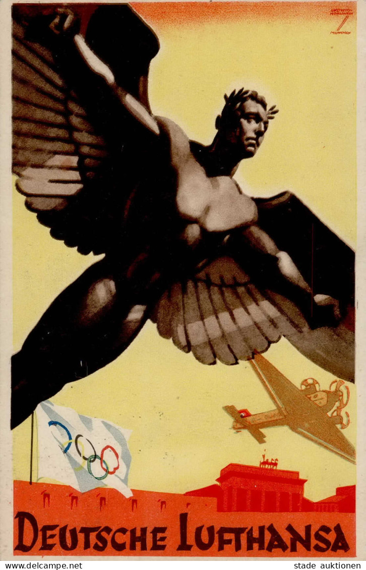 NS-FLIEGERKORPS WK II - DEUTSCHE LUFTHANSA OLYMPIA-Propagandakarte Sign. Hohlwein I-II - Weltkrieg 1939-45