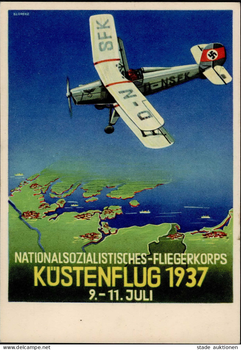 NS-FLIEGERKORPS WK II - NSFK Prop-Ak KÜSTENFLUG 1937 Sign. Künstlerkarte I - War 1939-45