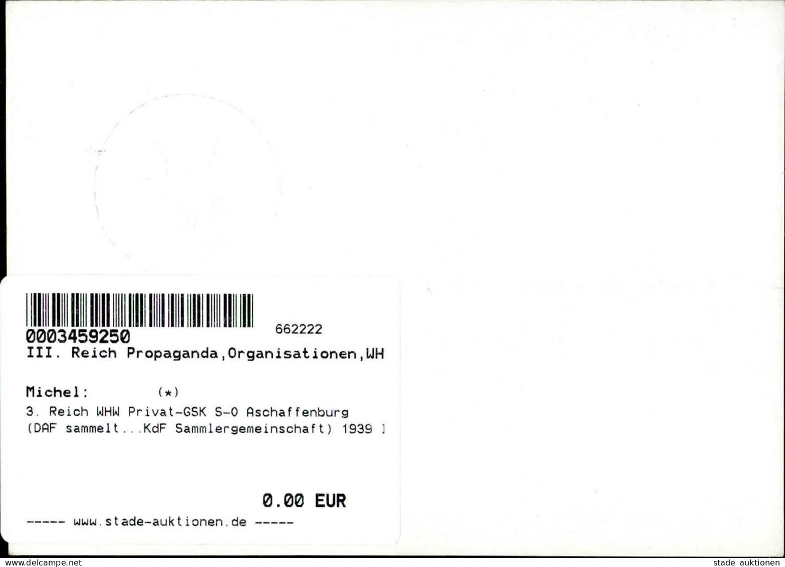 3. Reich WHW Privat-GSK S-O Aschaffenburg (DAF Sammelt...KdF Sammlergemeinschaft) 1939 I - Weltkrieg 1939-45