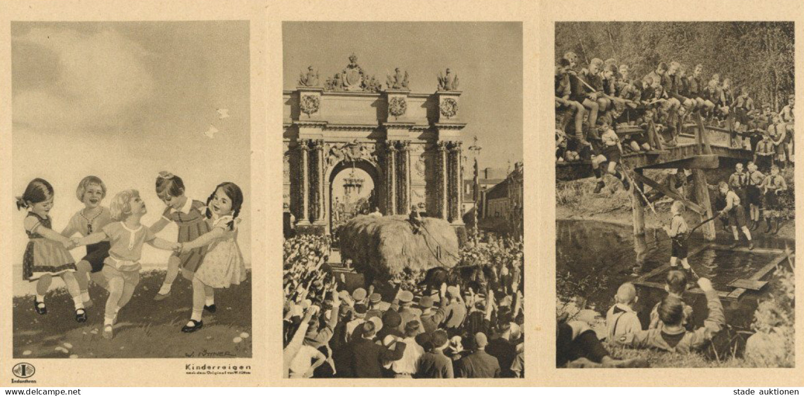 WHW 1933/34 3er-Karte Deutsche Jugend, Erntedankfest In Potsdam Und Indanthren-Werbung Publicite - War 1939-45