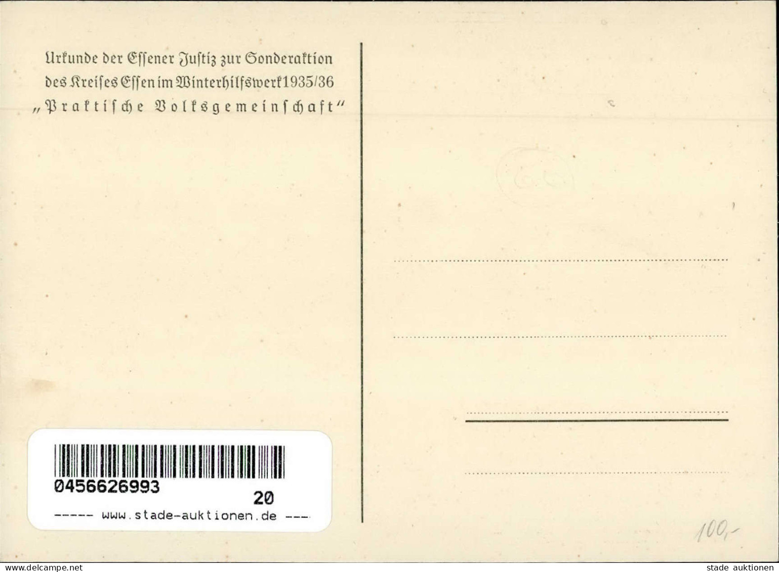 WHW WK II - Sonderaktion Der Essener Justiz Zum WHW 1935/36 Des Kreisese ESSEN I - Guerre 1939-45