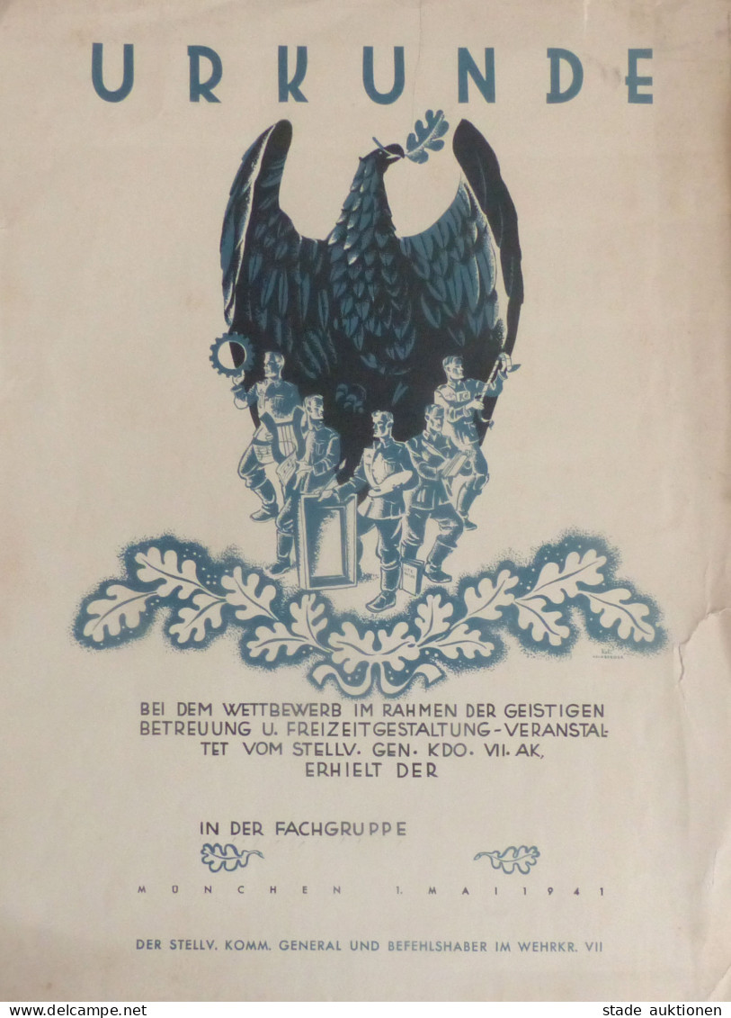 Urkunde Bei Dem Wettbewerb Im Rahmen Der Geistigen Betreuung Und Freizeitgestaltung Veranstaltet Vom Stellv. Komm. Gener - Weltkrieg 1939-45