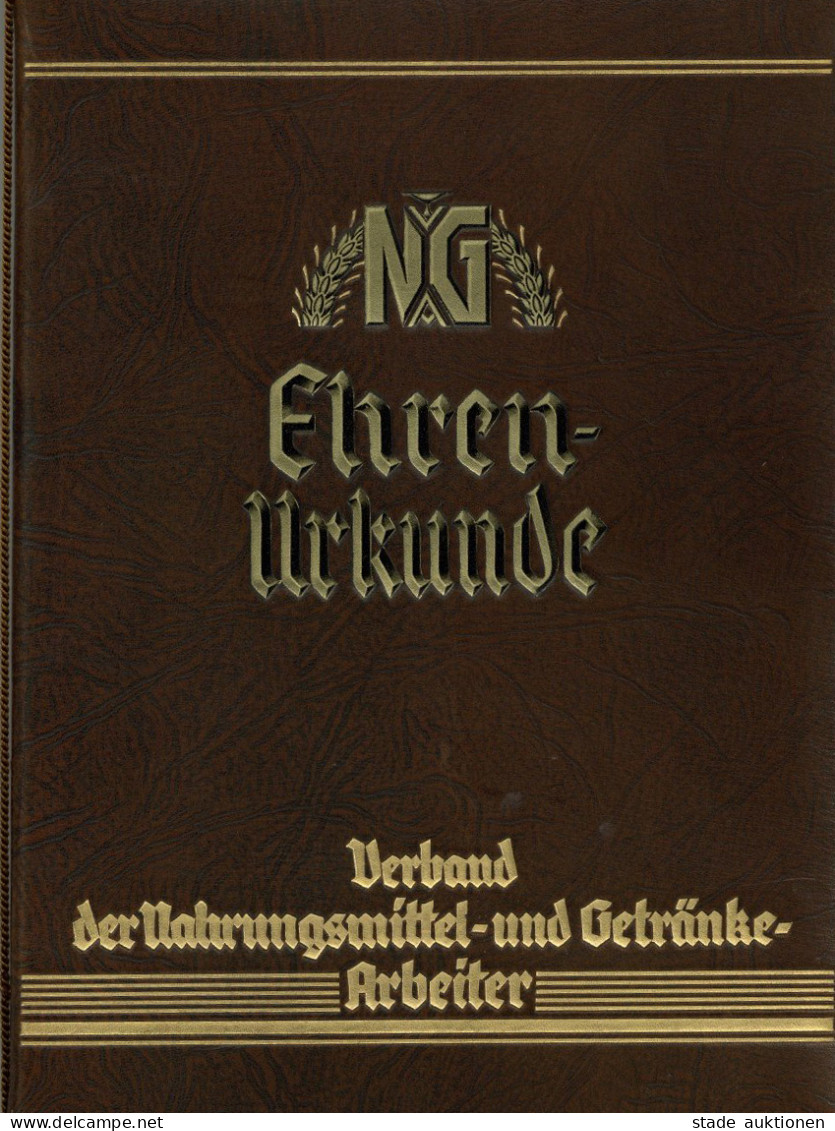 Verleihungsurkunde Ehrenurkunde Im Ledereinband Vom Verband Der Nahrungsmittel- Und Getränke-Arbeiter Am 20. Juli 1932 B - Guerre 1939-45