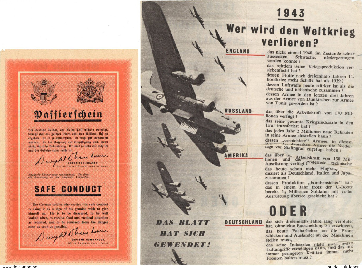 Antipropaganda WK II Flugblatt Das Blatt Hat Sich Gewendet Und Passagierschein - Weltkrieg 1939-45