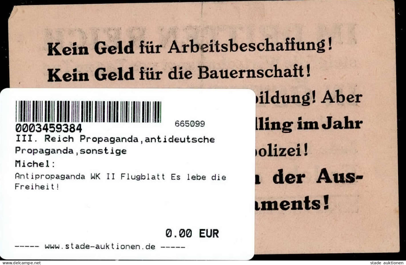 Antipropaganda WK II Flugblatt Es Lebe Die Freiheit! - Weltkrieg 1939-45