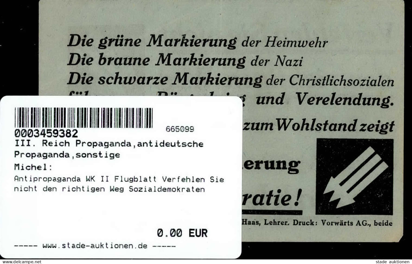 Antipropaganda WK II Flugblatt Verfehlen Sie Nicht Den Richtigen Weg Sozialdemokraten - Weltkrieg 1939-45