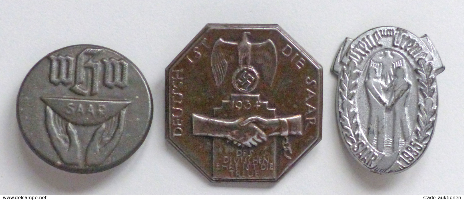 WK II Orden 3 Abzeichen Vom Gau 40 Westmark Opferschale Mit Inschrift Saar I-II - Weltkrieg 1939-45