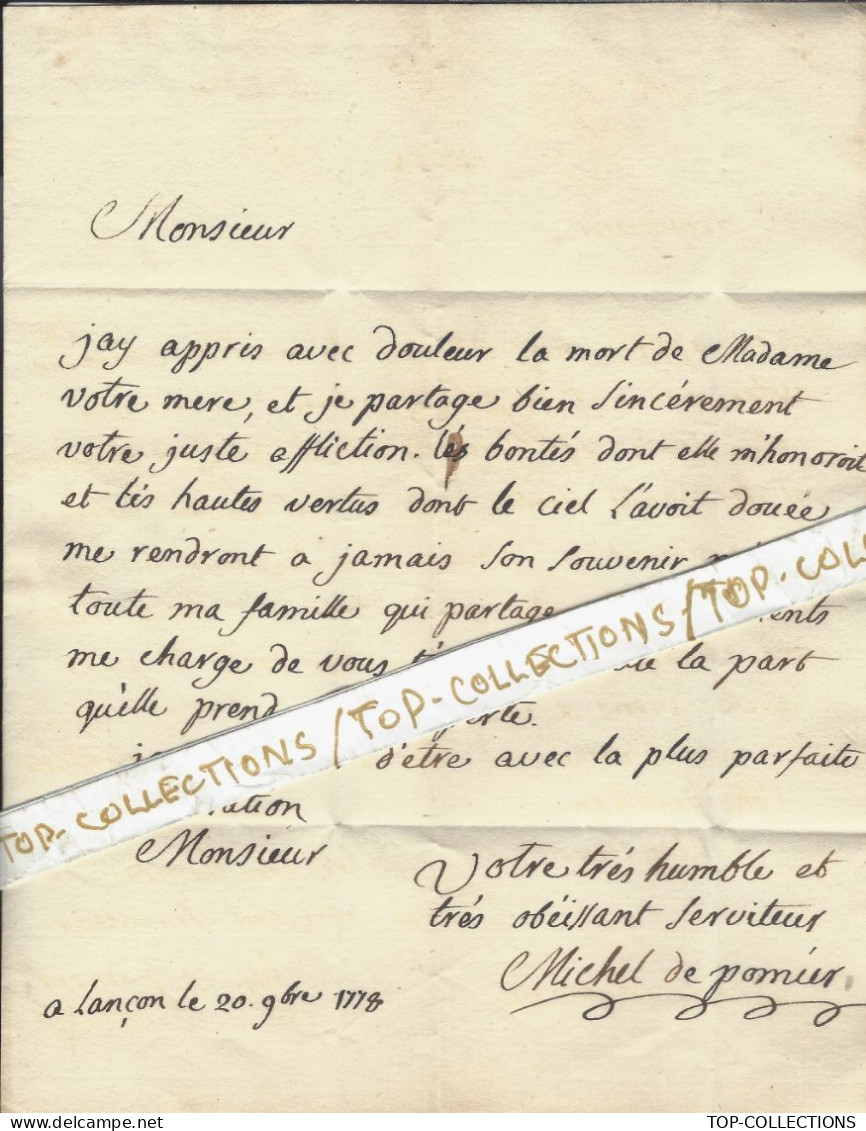 1778 Sign. Michel De Pomier à Lançon Bouches Du Rhone Pour Louis Lejeans Négociant Marseille FAMILLE  DECES DE SA MERE - Historische Documenten